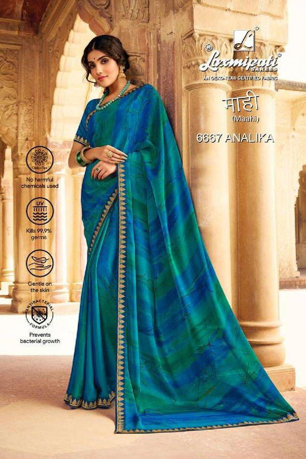 Laxmipati Maahi 6667 Blue Chiffon Saree