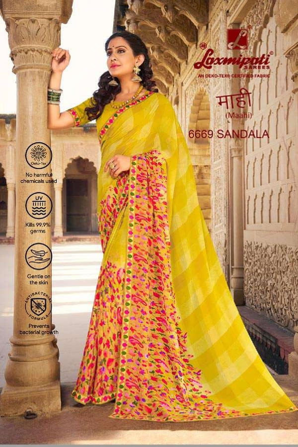 Laxmipati Maahi 6669 Yellow Georgette Saree