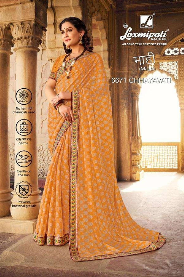 Laxmipati Maahi 6671 Yellow Chiffon Saree