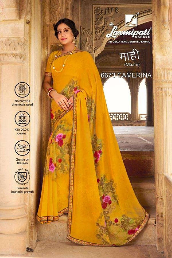 Laxmipati Maahi 6673 Yellow Georgette Saree