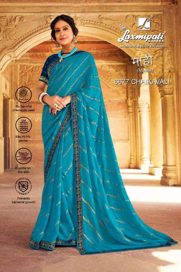 Laxmipati Maahi 6677 Blue Chiffon Saree