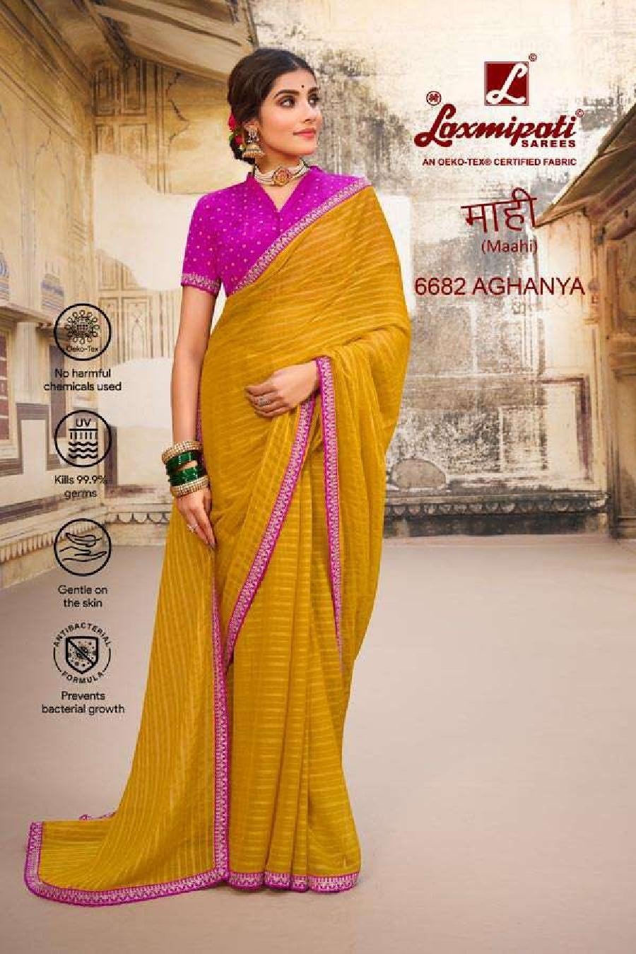 Laxmipati Maahi 6682 Yellow Chiffon Saree – SANSKAR