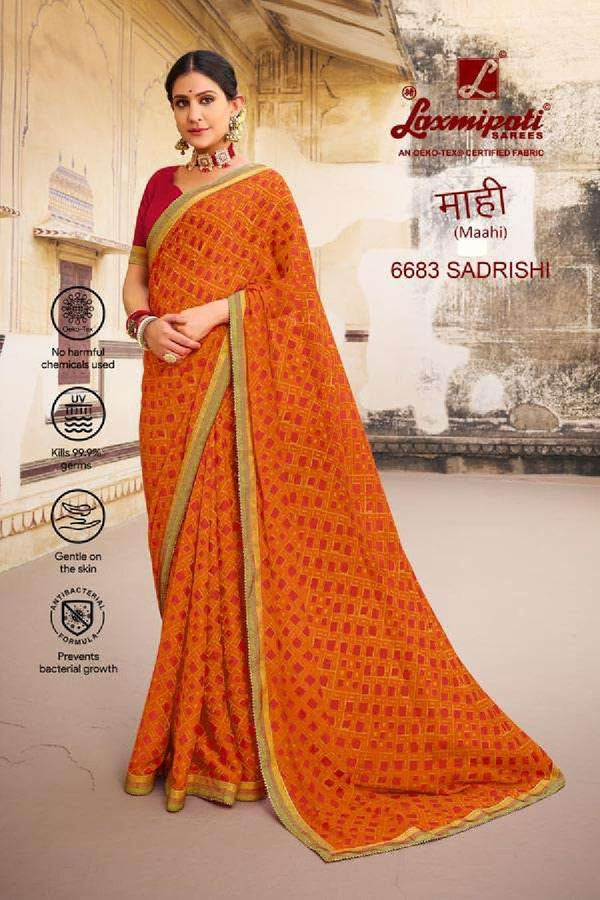 Laxmipati Maahi 6683 Orange Chiffon Saree