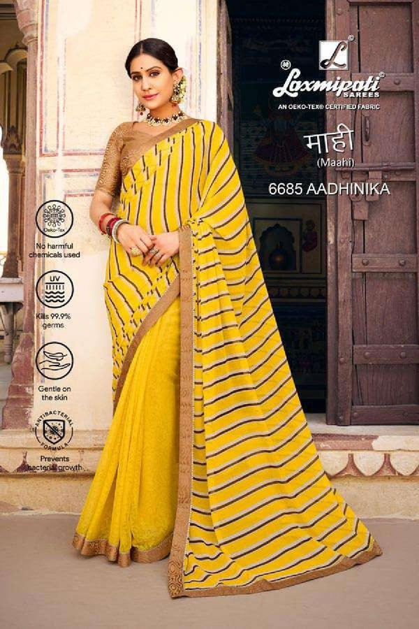 Laxmipati Maahi 6685 Yellow Chiffon Saree