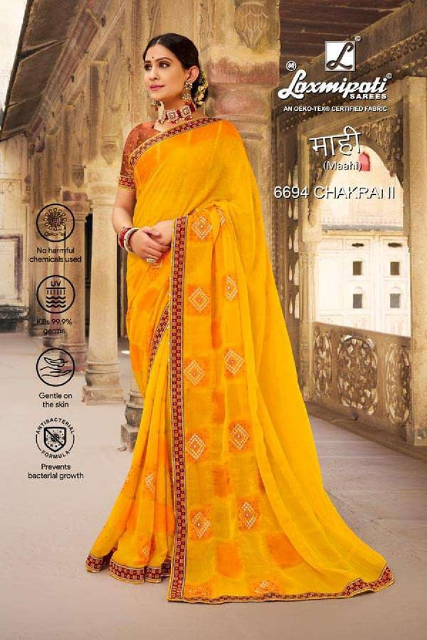 Laxmipati Maahi 6694 Yellow Chiffon Saree