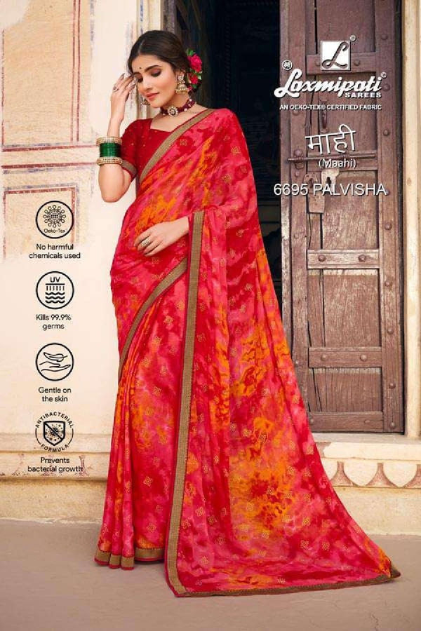 Laxmipati Maahi 6695 Orange Silk Chiffon Saree