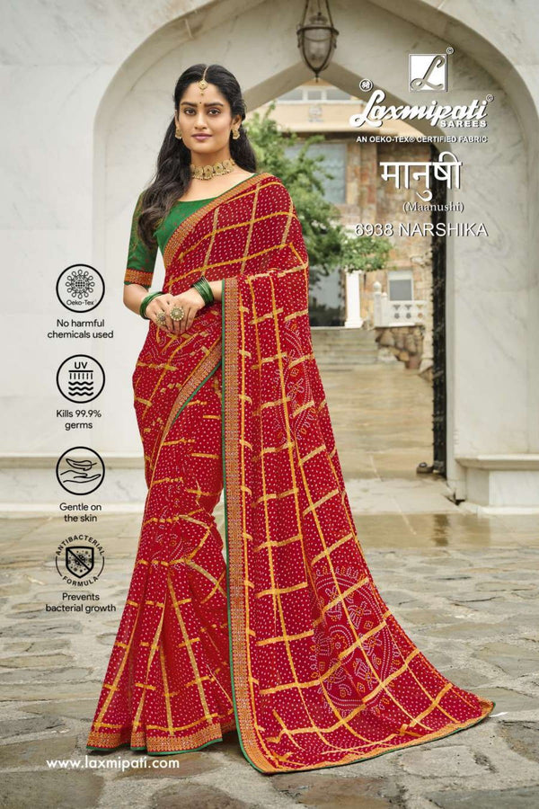 Laxmipati Maanushi 6938 Red Chiffon Saree