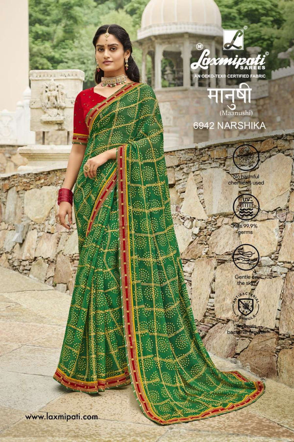 Laxmipati Maanushi 6942 Green Chiffon Saree