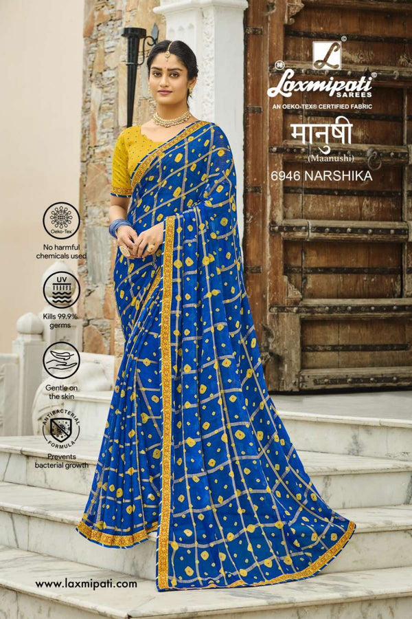 Laxmipati Maanushi 6946 Blue Chiffon Saree