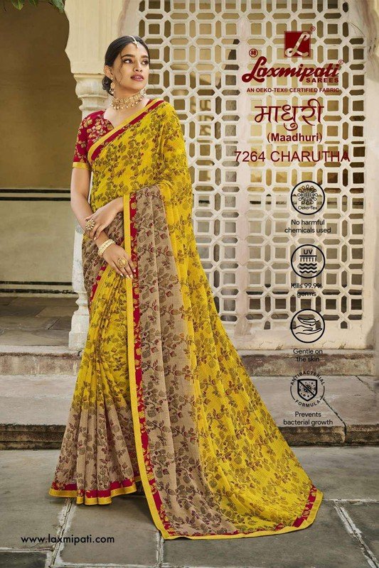 Laxmipati Madhuri 7264 Yellow Chiffon Saree