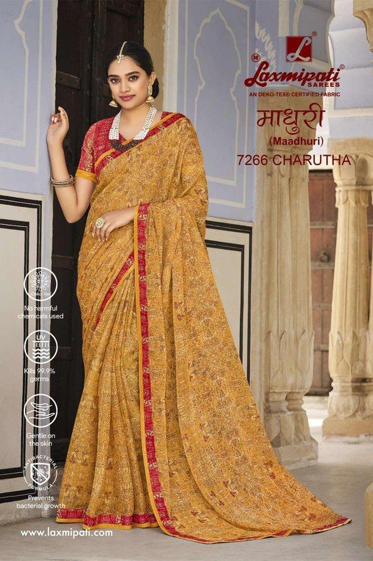 Laxmipati Madhuri 7266 Yellow Chiffon Saree