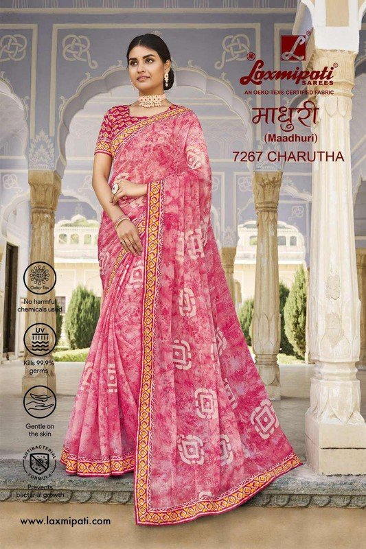 Laxmipati Madhuri 7267 Pink Chiffon Saree