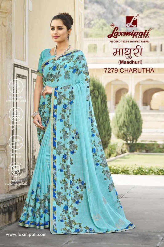 Laxmipati Madhuri 7279 Blue Chiffon Saree