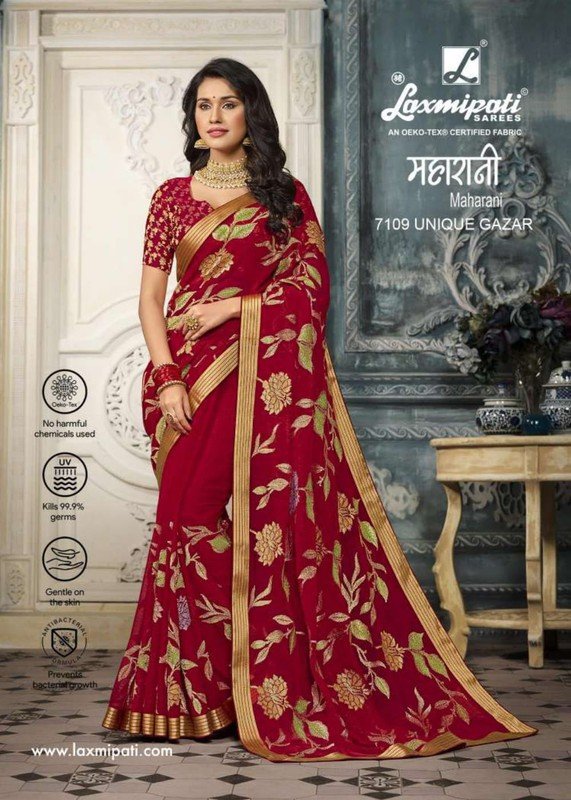 Laxmipati Maharani 7109 Red Chiffon Saree