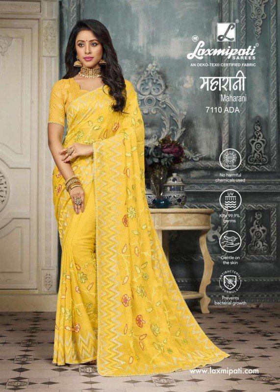 Laxmipati Maharani 7110 Yellow Chiffon Saree