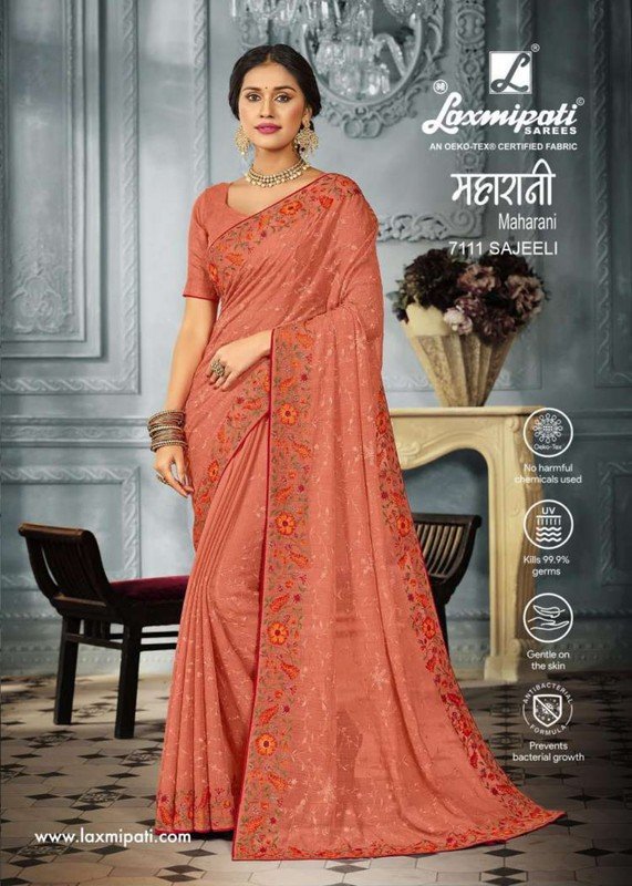 Laxmipati Maharani 7111 Peach Chiffon Saree