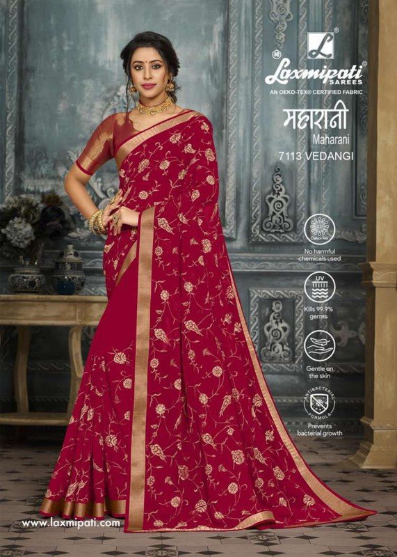 Laxmipati Maharani 7113 Red Chiffon Saree