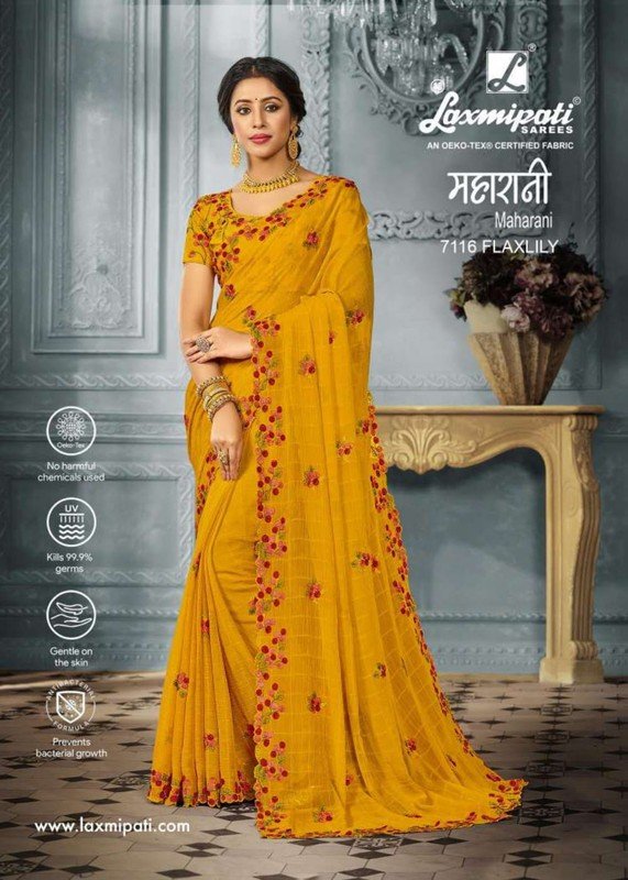 Laxmipati Maharani 7116 Yellow Chiffon Saree