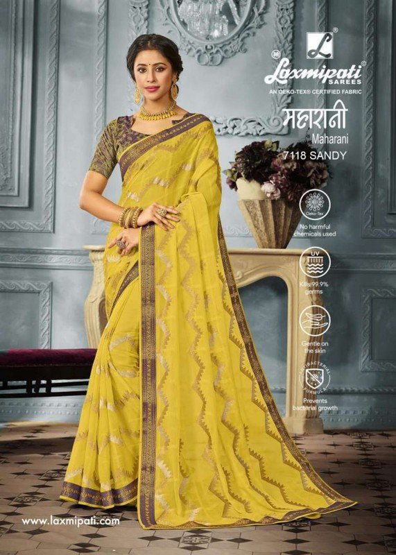 Laxmipati Maharani 7118 Yellow Chiffon Saree