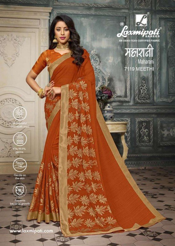 Laxmipati Maharani 7119 Orange Chiffon Saree