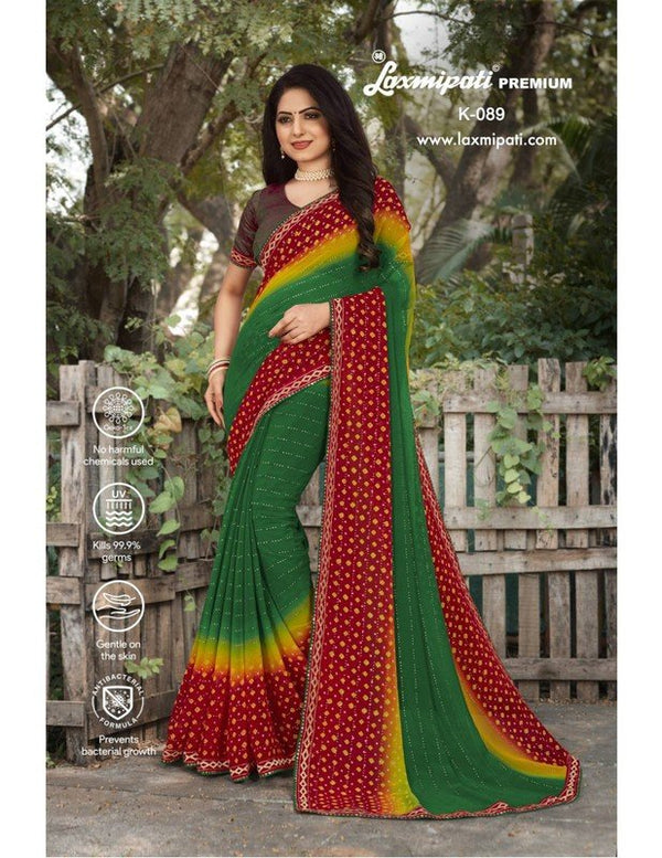 Laxmipati Mahek Bandhani K-089 Green Heavy Georgette Saree