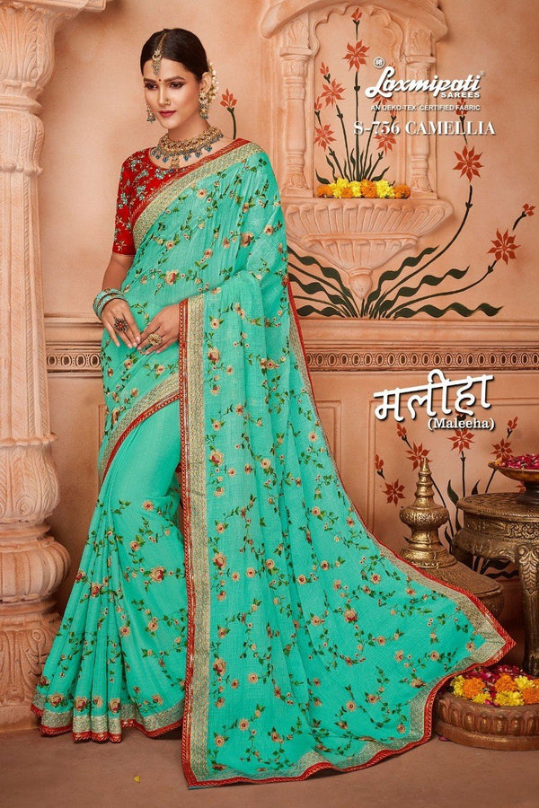 Laxmipati Maleeha S-756 Blue Chiffon Saree