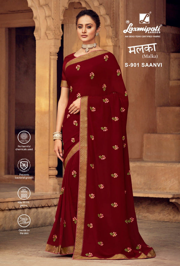 Laxmipati Malka S-901 Maroon Georgette Saree