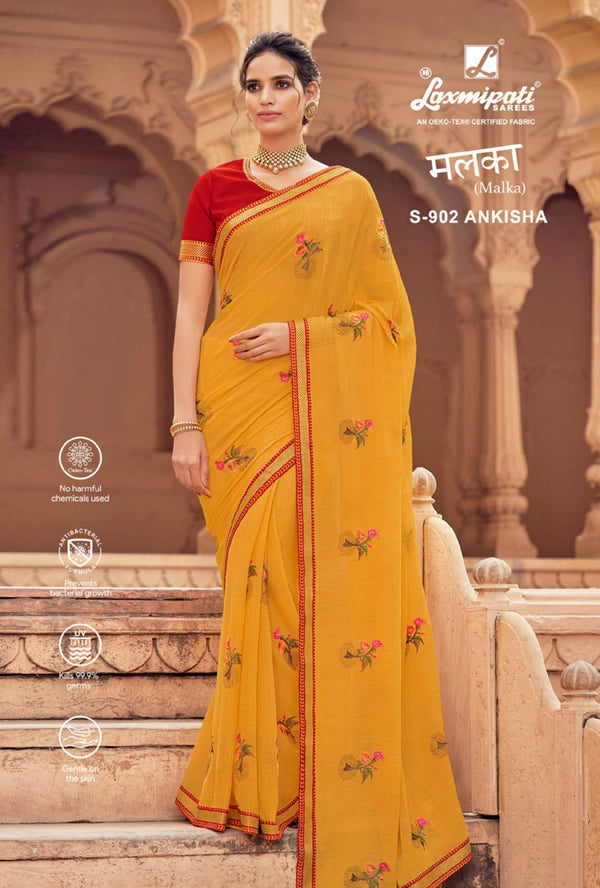 Laxmipati Malka S-902 Yellow Chiffon Saree