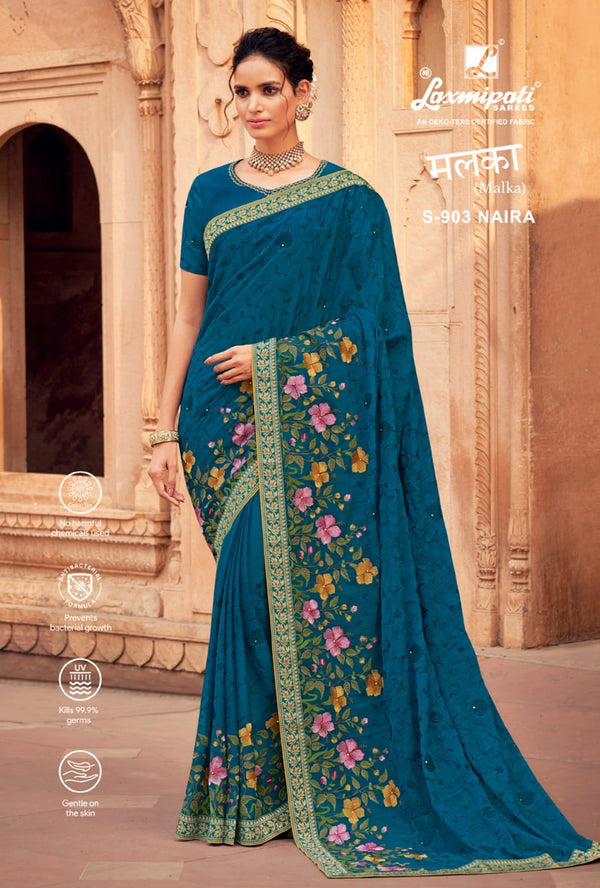 Laxmipati Malka S-903 Blue Chiffon Saree