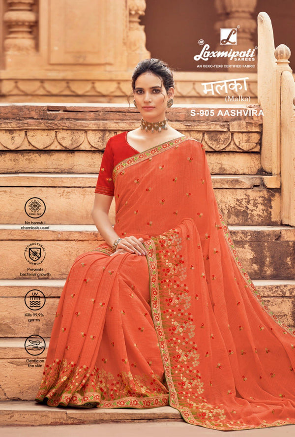 Laxmipati Malka S-905 Orange Chiffon Saree