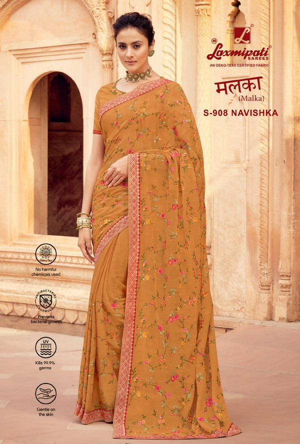 Laxmipati Malka S-908 Yellow Chiffon Saree