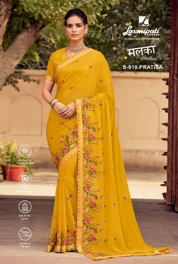 Laxmipati Malka S-910 Yellow Chiffon Saree