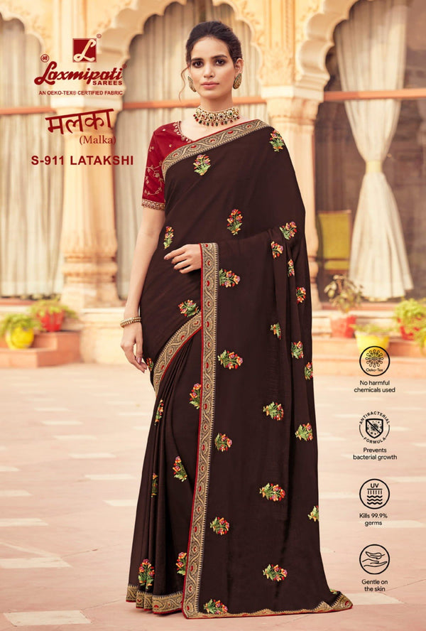 Laxmipati Malka S-911 Brown Chiffon Saree