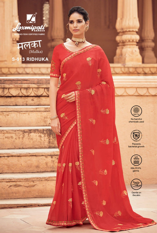 Laxmipati Malka S-913 Red Chiffon Saree