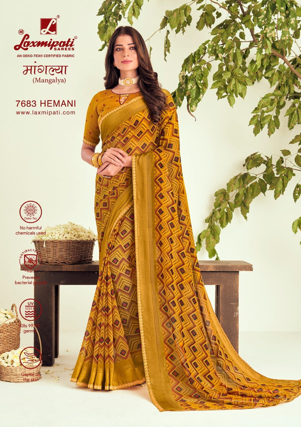 Laxmipati Mangalya 7683 Yellow Georgette Saree