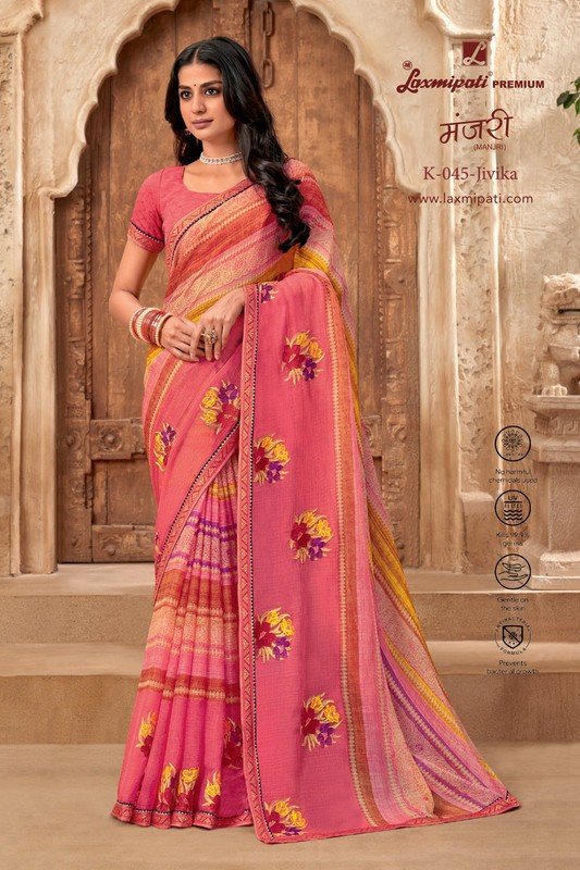 Laxmipati Manjri K-045 Pink Chiffon Saree