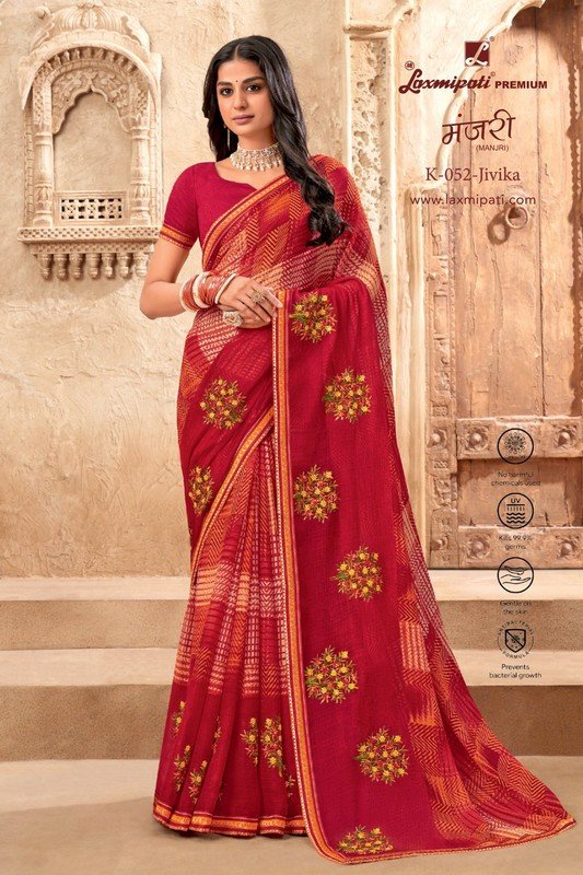 Laxmipati Manjri K-052 Red Chiffon Saree