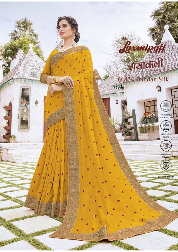 Laxmipati Masakali 6482 Yellow Raw Silk Saree