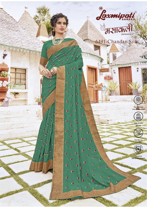 Laxmipati Masakali 6491 Green Raw Silk Saree