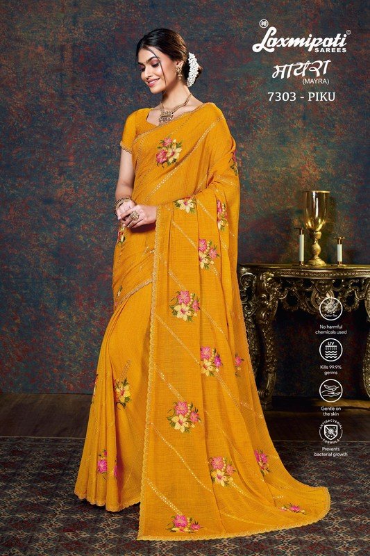 Laxmipati Mayra 7303 Yellow Chiffon Saree