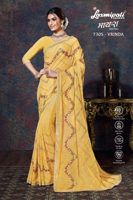 Laxmipati Mayra 7305 Yellow Chiffon Saree