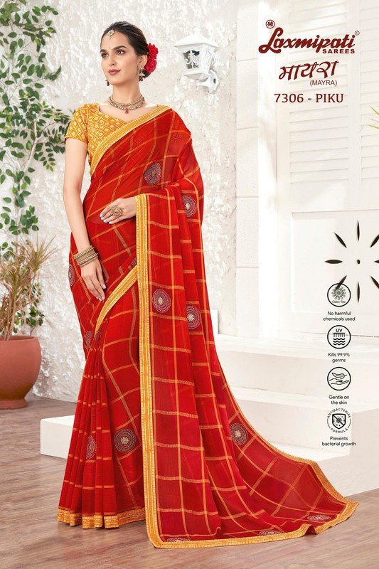 Laxmipati Mayra 7306 Red Chiffon Saree