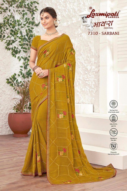 Laxmipati Mayra 7310 Yellow Chiffon Saree