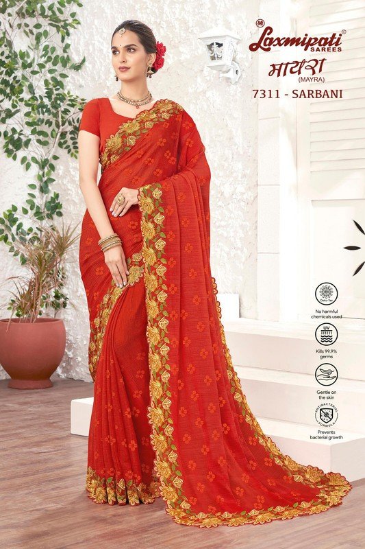 Laxmipati Mayra 7311 Red Chiffon Saree