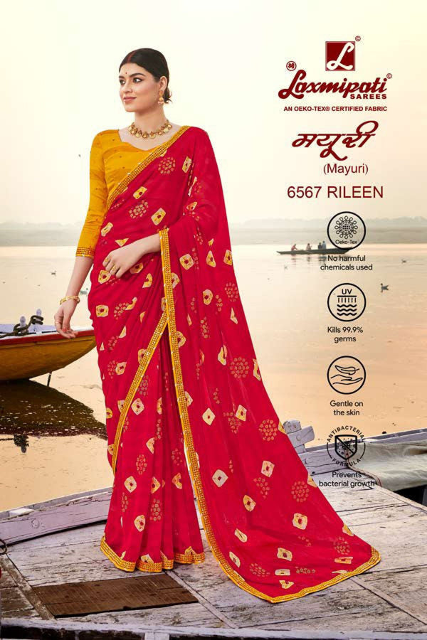 Laxmipati Mayuri 6567 Red Chiffon Saree