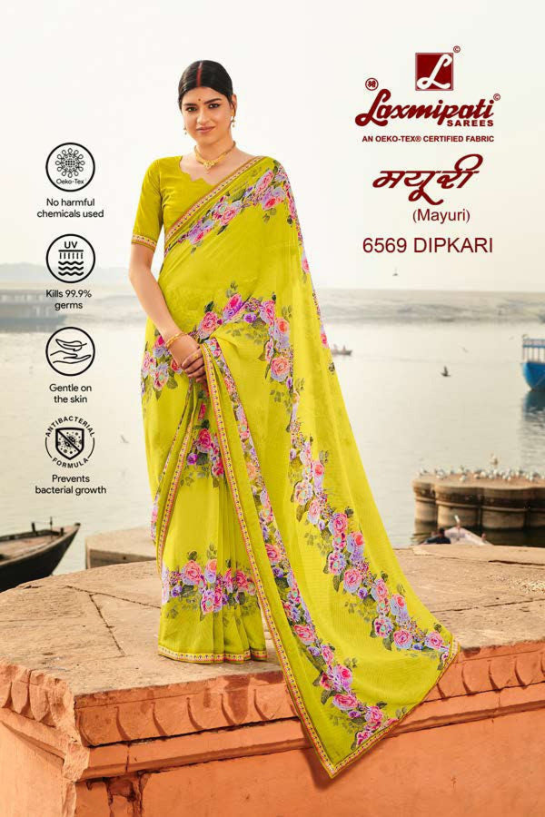 Laxmipati Mayuri 6569 Yellow Georgette Saree