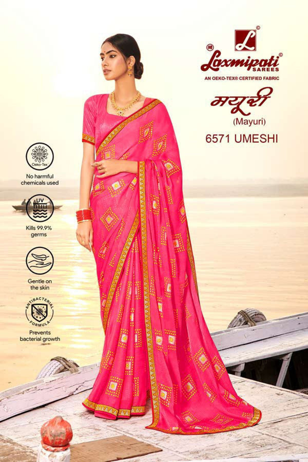 Laxmipati Mayuri 6571 Pink Chiffon Saree