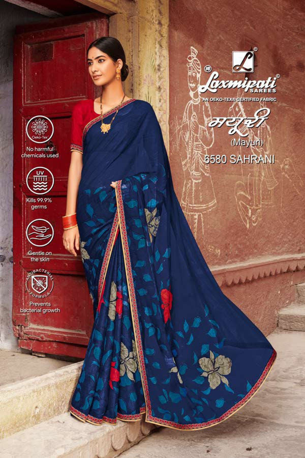 Laxmipati Mayuri 6580 Blue Chiffon Saree