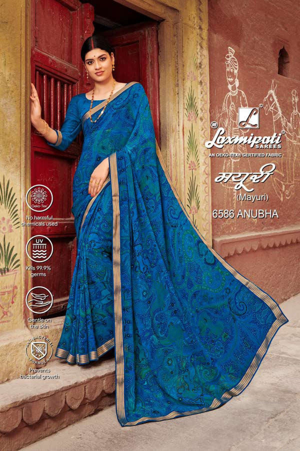 Laxmipati Mayuri 6586 Blue Georgette Saree