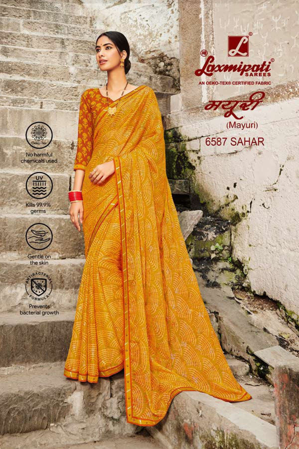 Laxmipati Mayuri 6587 Yellow Chiffon Saree